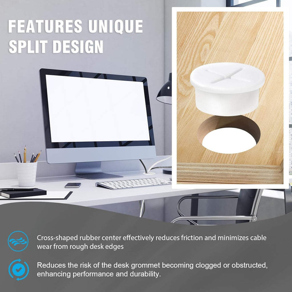 1" White Desk Grommet, JTemgle Flexible Cable Grommet with Bi-Metal Hole Saw Cross Rubber Cable Hole Cover Wire Organizer Caps Desktop Cord Management for Home Office TV Stands Tabletops, 13 Pieces