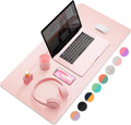 YSAGI Dual-Sided Desk Pad Protector, Desk Mat with Non-Slip - Waterproof PU Leather Office Desk Blotter for Mouse, Keyboard, Writing,31.5" x 15.7",Pink
