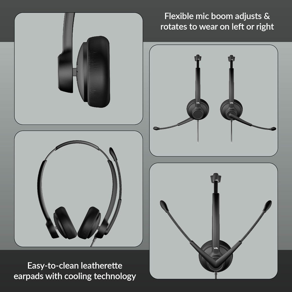 Cyber Acoustics USB-C Headset With AI Noise Cancelation (AC-304C) - Microphone Eliminates Background Noise in Offices, Homes or Any Environment, Black