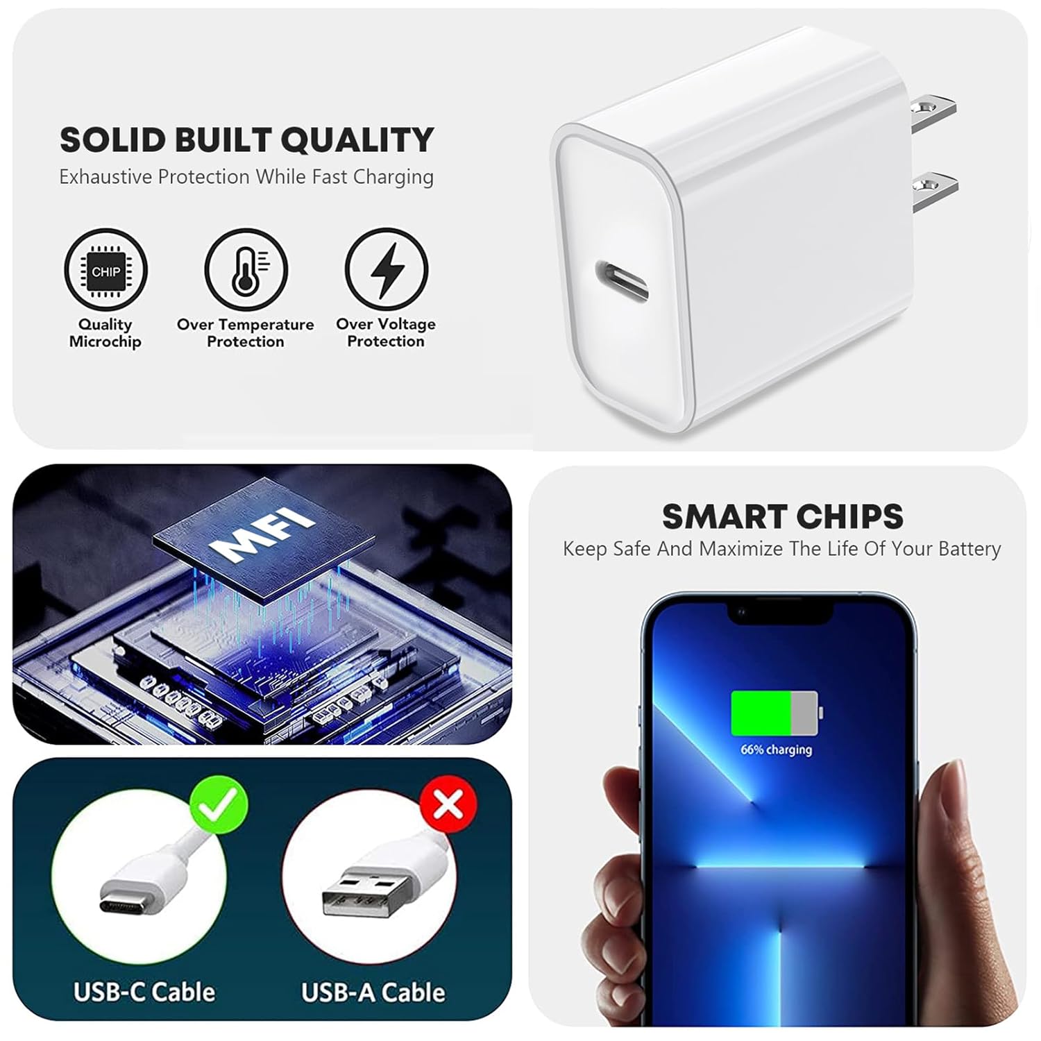 iPhone 14 13 Charger, 2Pack 20W Fast Charging Type C Block (MFI Certified) Rapid Speed USB C Wall Charger Lightning Cable Cord Apple Chargers for iPhone 14 Pro Max 14 Plus 13 12 11 Pro SE XS XR X iPad