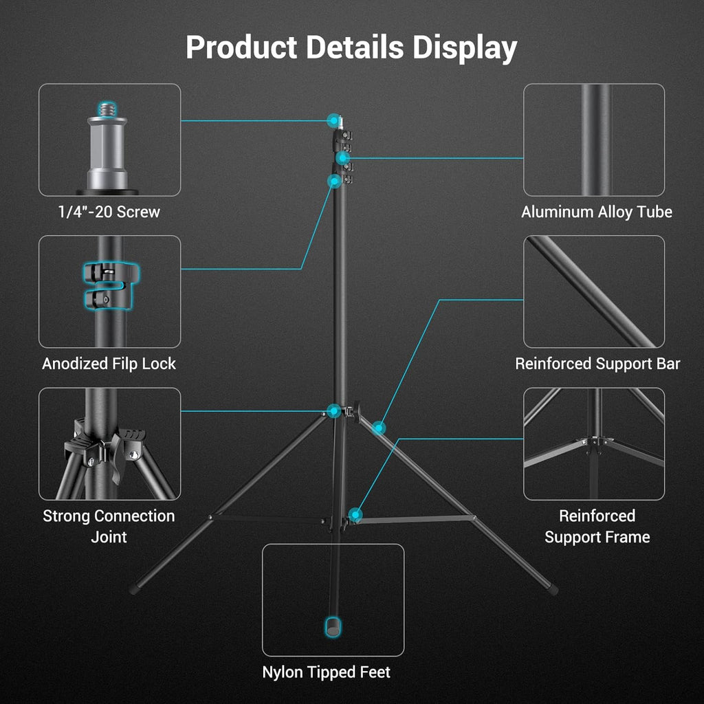 SmallRig Aluminum Light Stand 110"/9.2ft/280cm, Adjustable Photography Air-Cushioned Tripod Stand with 1/4" Screw for Softbox, Studio Light, Flash, Umbrella, Ring Light, Max Load 5kg, RA-S280A