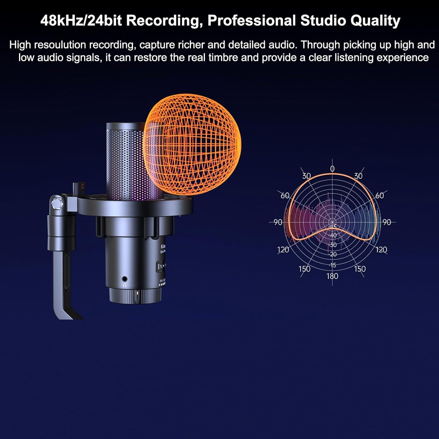 COMICA Wireless USB Microphone for Computer and Smartphone,48kHz/24bit RGB Cardioid Condenser Gaming Mic for Podcasting,Streaming,Recording with Boom Arm Stand-Black (EJoy Uni Pro A)