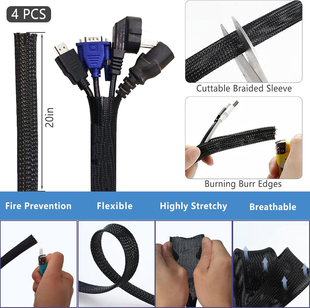 ELII 328Pcs Cable Management Kit, 8 Magnetic Cable Holder,69Adhesive Cable Clips,4 Cable Sleeve Split,22Reusable Cable Strap,200 Nylon Cable Zip Ties with 25 Mounts TV Office (Black)