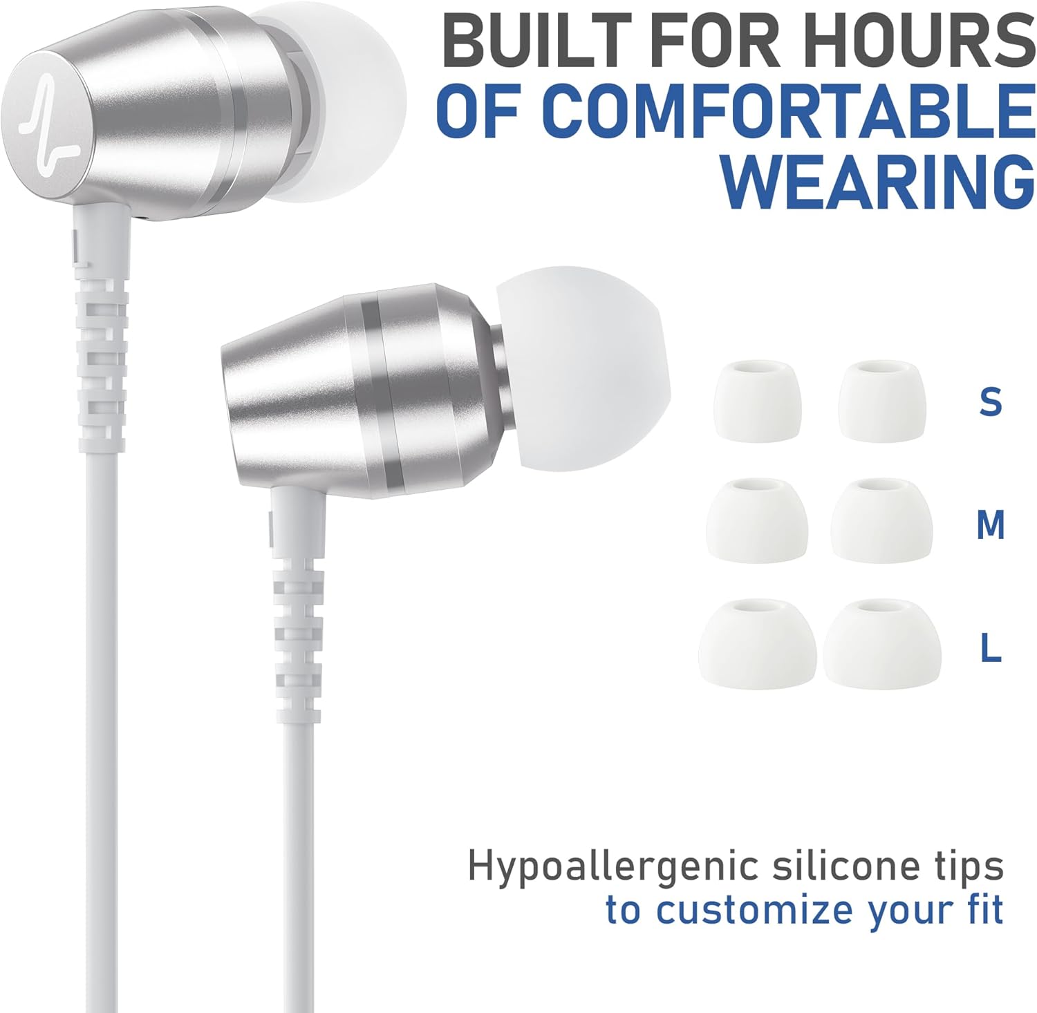 LUDOS OMNITONE Wired Earbuds in-Ear Headphones, 5 Years Warranty, Earphones with Microphone, 3.5 mm Jack Corded Ear Buds, Videoconference for iPhone, Samsung, Laptop, Kids, School Students - White