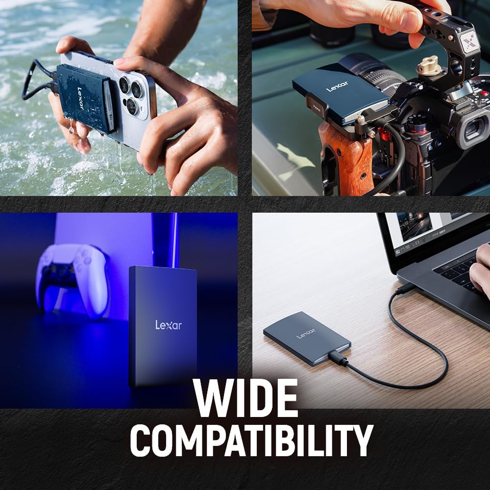 Lexar 4TB Armor 700 Portable SSD, Up to 2000MB/s, USB 3.2 Gen 2x2, Rugged, IP66 Water & Dust Resistance, Compatible w/iPhone 15/16, Cameras, Gaming, External SSD, Dark Blue (LAR700X004T-RNLNU)