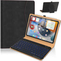 Leather Keyboard Case for 9",9.7",10.1",10.2",10.5",10.9",11" Tablets,7 Colors Backlit,Bluetooth Wireless Keyboard with Pocket Leather Folio Cover(Black)