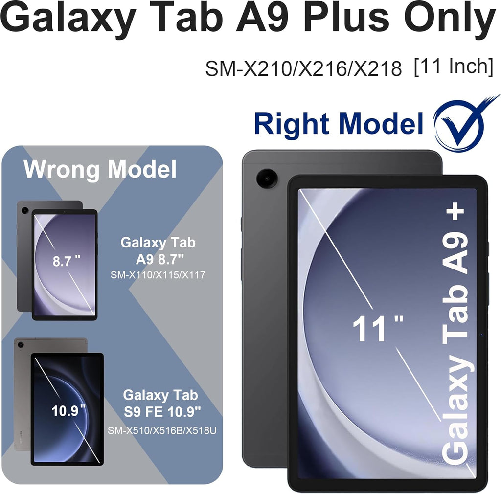 Case for Galaxy Tab A9 Plus Case 11 Inch, Rugged Galaxy A9+ Tablet Case with Screen Protector 360 Rotating Stand Shoulder Strap Pen Holder, 2023 Model(SM-X210/X216/218), Black Mint