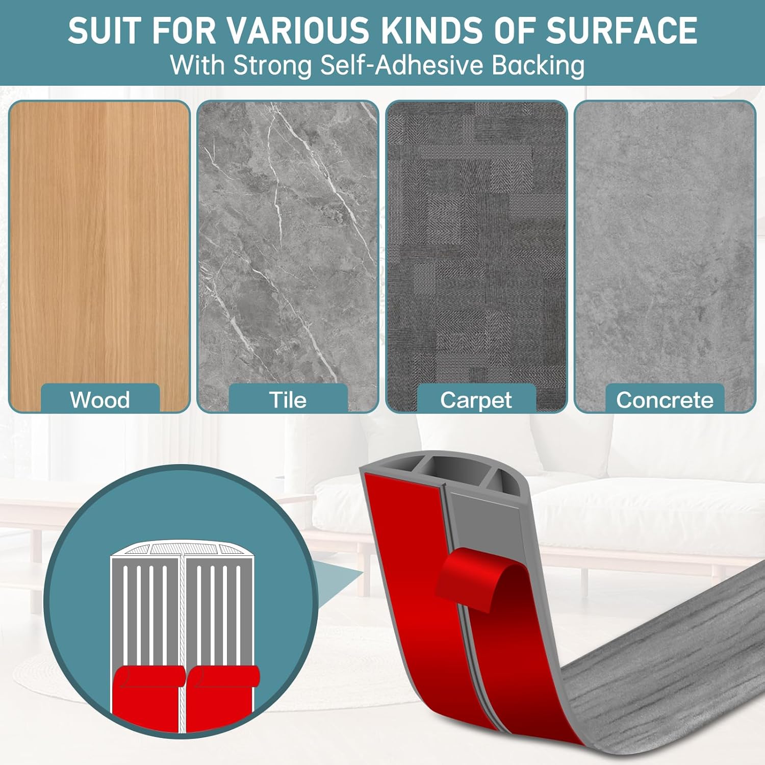 Floor Cord Cover Self Adhesive Cord Hider Floor Extension Cord Covers for Floor Power Cord Protector Cable Management Prevent Cable Trips Cable Cavity 0.47" W x 0.27" H (Light Grey Wood, 20Ft)