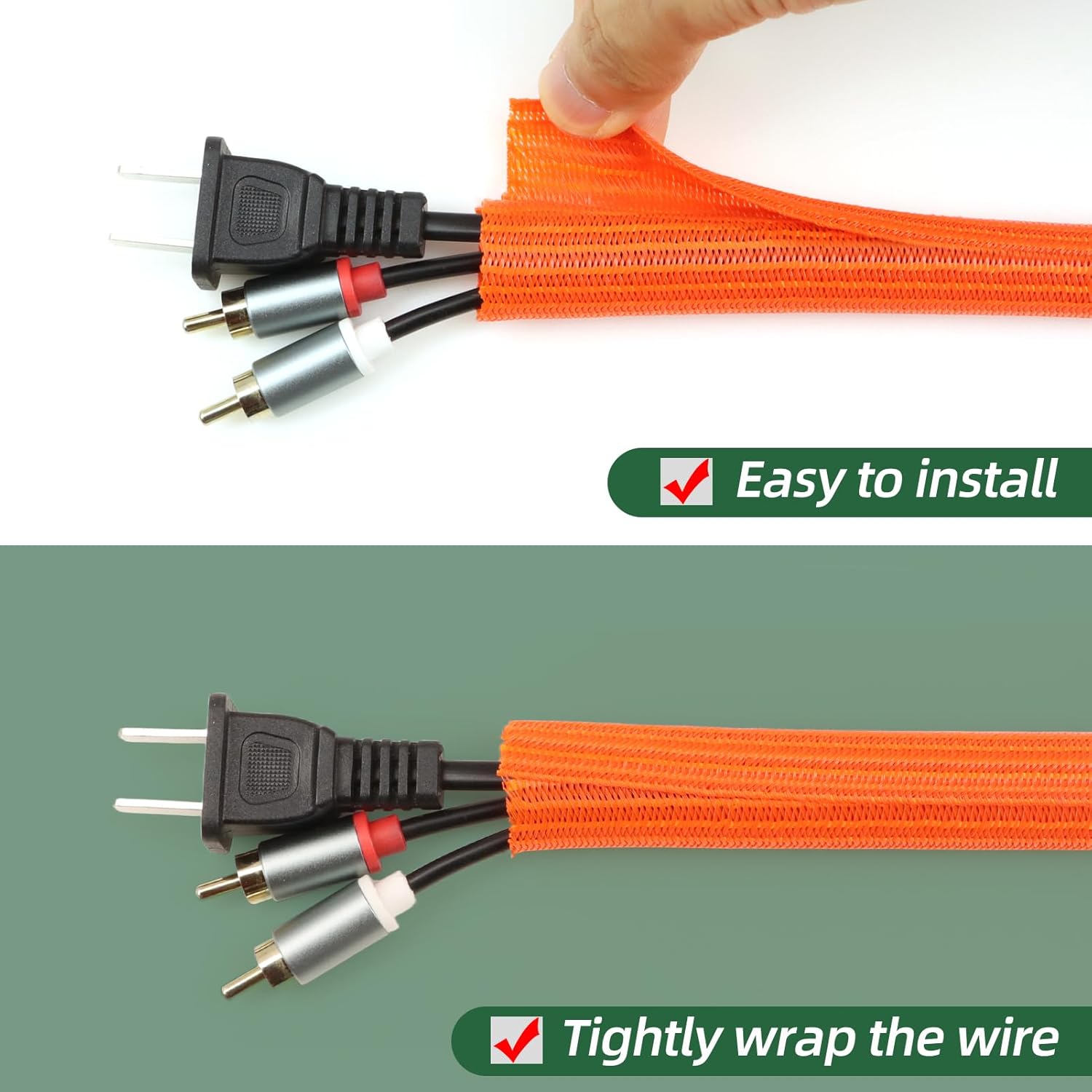 Split Wire Loom Tubing, Cable Protector Sleeve, Braided Cable Management for TV/Computer/Home Theater/Engine Bay, Cord Protectors from Pets No Chew (Orange, 1/8"-25ft)