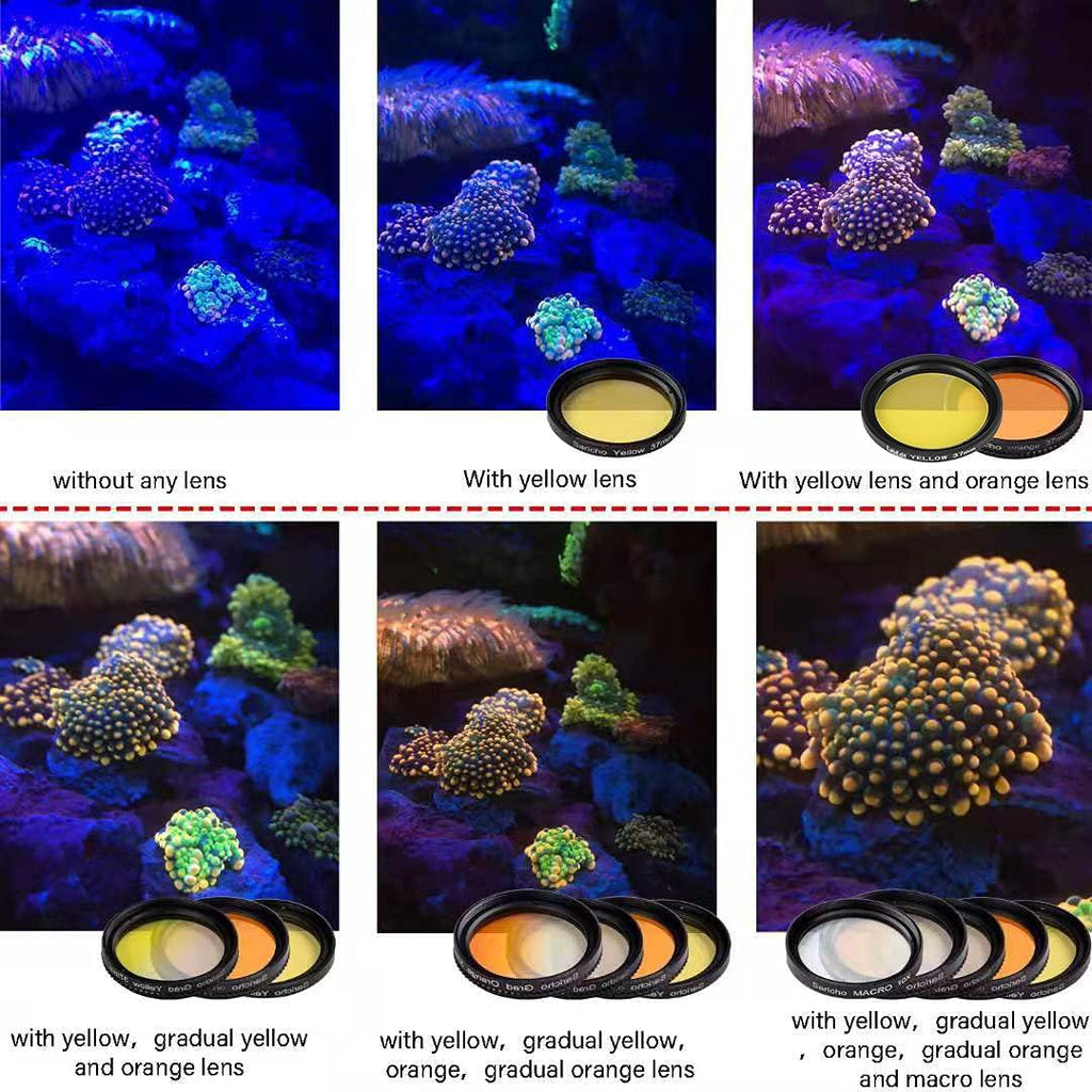 Reef Coral Lens for Phone, Smartphone Camera Reef Lens,11 Kits in a Whole Coral Reef Filter Lens Set，1 Dust Case 2 Clips 8 Lenses Yellow,Orange,Gradual Yellow Orange Pink,Star6,CPL,Macro