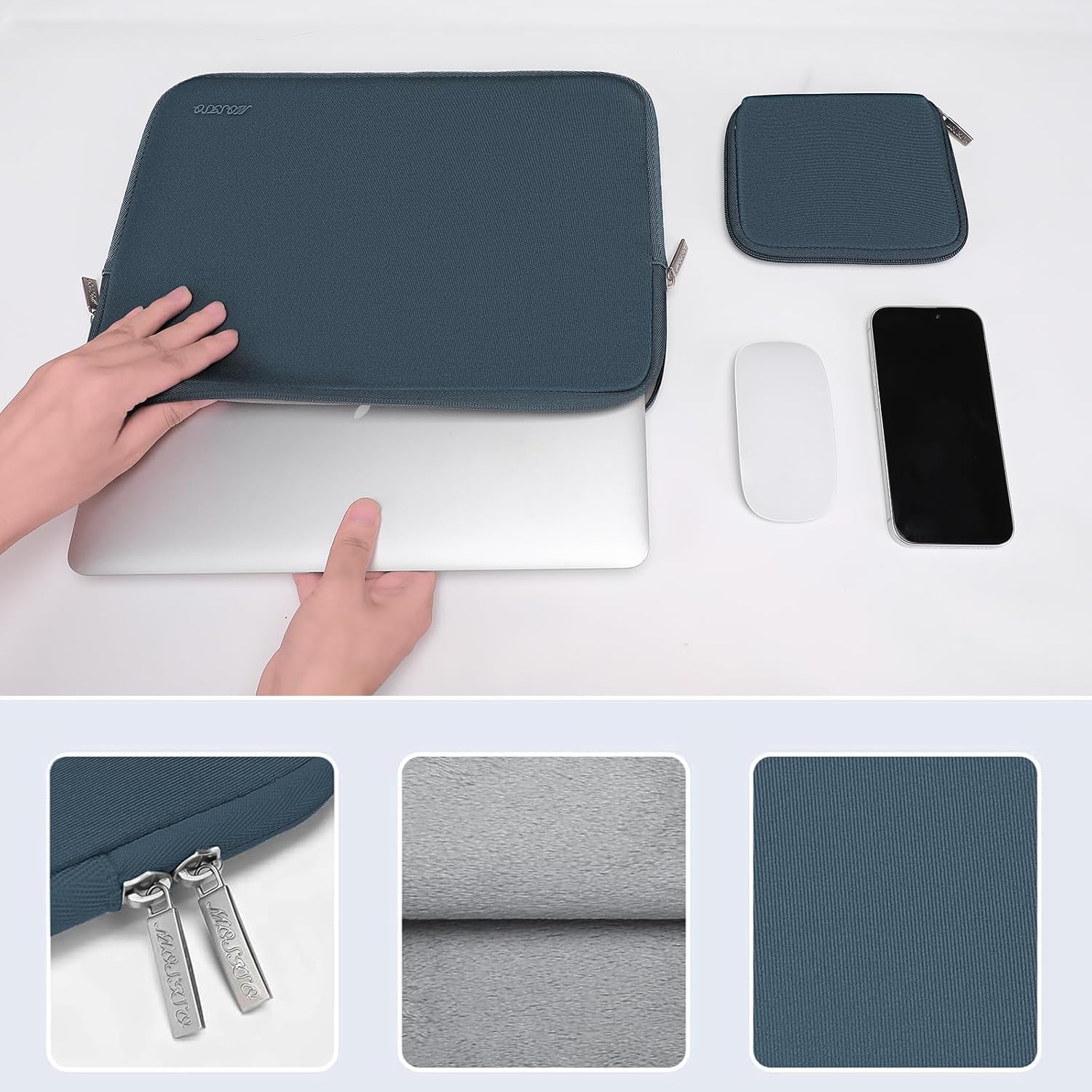 MOSISO Laptop Case 16 inch, 15-15.6 inch Laptop Sleeve Bag Compatible with MacBook Pro 16 inch, HP, Acer, Dell, Lenovo, ASUS Notebook, Neoprene Computer Sleeve Bag with Small Case, Haze Blue
