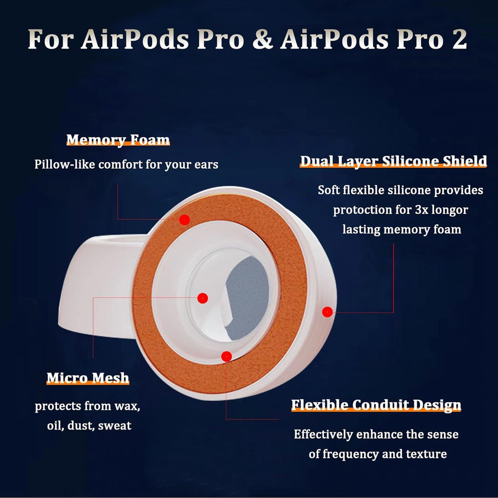 Airpod Pro Ear Tip Memory Foam & Silicone Hybrid Ear Tips, Perfect Noise Reduction, Stays in Your Ears, Ultra-Comfort, Anti-Slip Eartips, Fit in The Charging Case (Orange, Assorted S/M/L)
