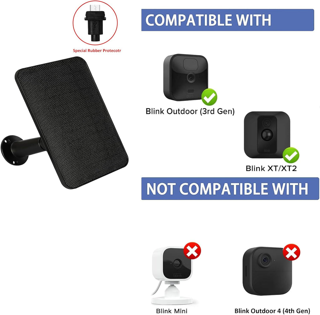 6W Solar Panel Charger for Blink Outdoor/Outdoor(3rd Gen)/XT XT2 Camera Solar Panel with 13.1ft Waterproof Charging Cable, Waterproof Rubber Plug, 360°Adjustable (for Blink 3-1PC)