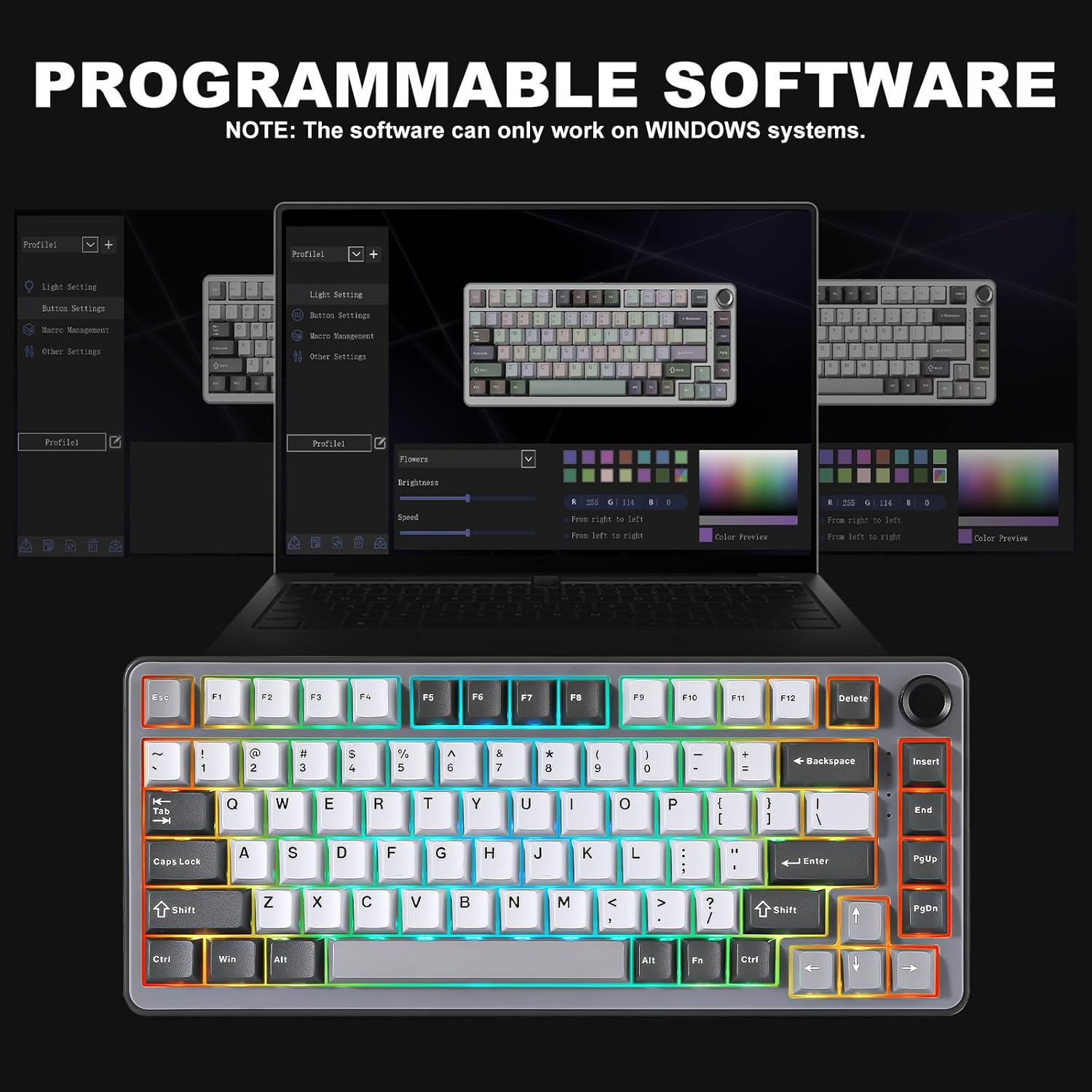 YUNZII B75 PRO Wireless Mechanical Keyboard,75% Layout with Knob,Hot Swap Gasket Custom Structure,Creamy Pre-lubed Switches,RGB Backlit,BT/Type-C/2.4G for Win/Mac(Cocoa Cream V2 Switch,Dark Grey)