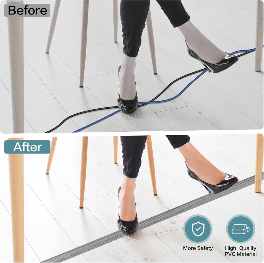Floor Cord Cover Self Adhesive Cord Hider Floor Extension Cord Covers for Floor Power Cord Protector Cable Management Prevent Cable Trips Cable Cavity 0.51" W x 0.31" H (Light Grey Wood, 3.3Ft)