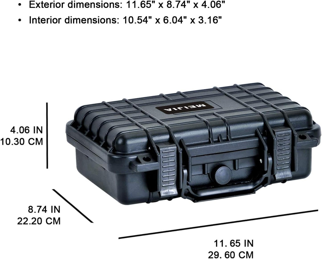 MEIJIA Portable All Weather Waterproof Protective Hard Case, Small Camera Case,Dry Case with Customizable Foam,Fit Use of Drones, Camera,Equipments, 11.65 ”x8.35”x3.78”