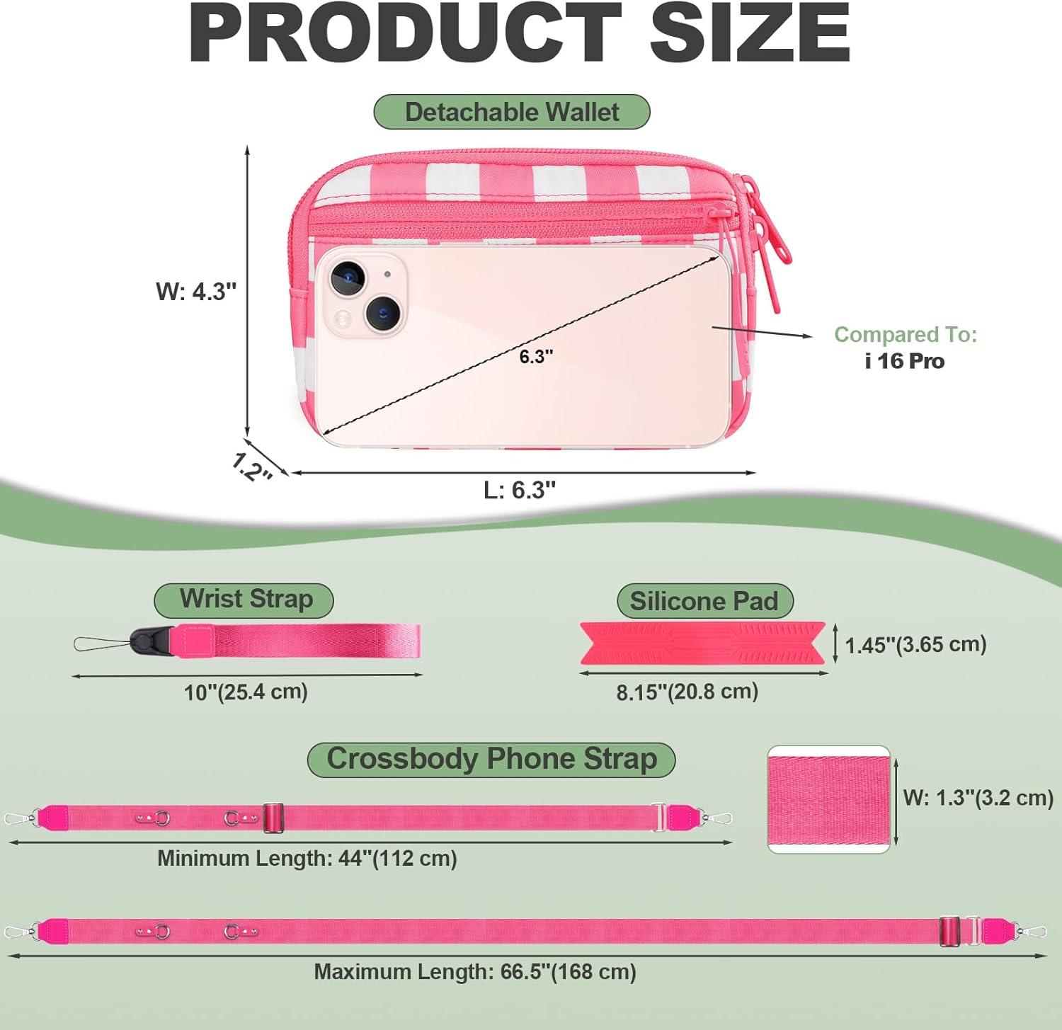 Clip and Go Strap for Phone with Wallet Crossbody, Adjustable Phone Lanyard with Detachable RFID Wristlet Wallet, Phone Strap with Phone Tabs for All Phones, Pink Checkered (M)