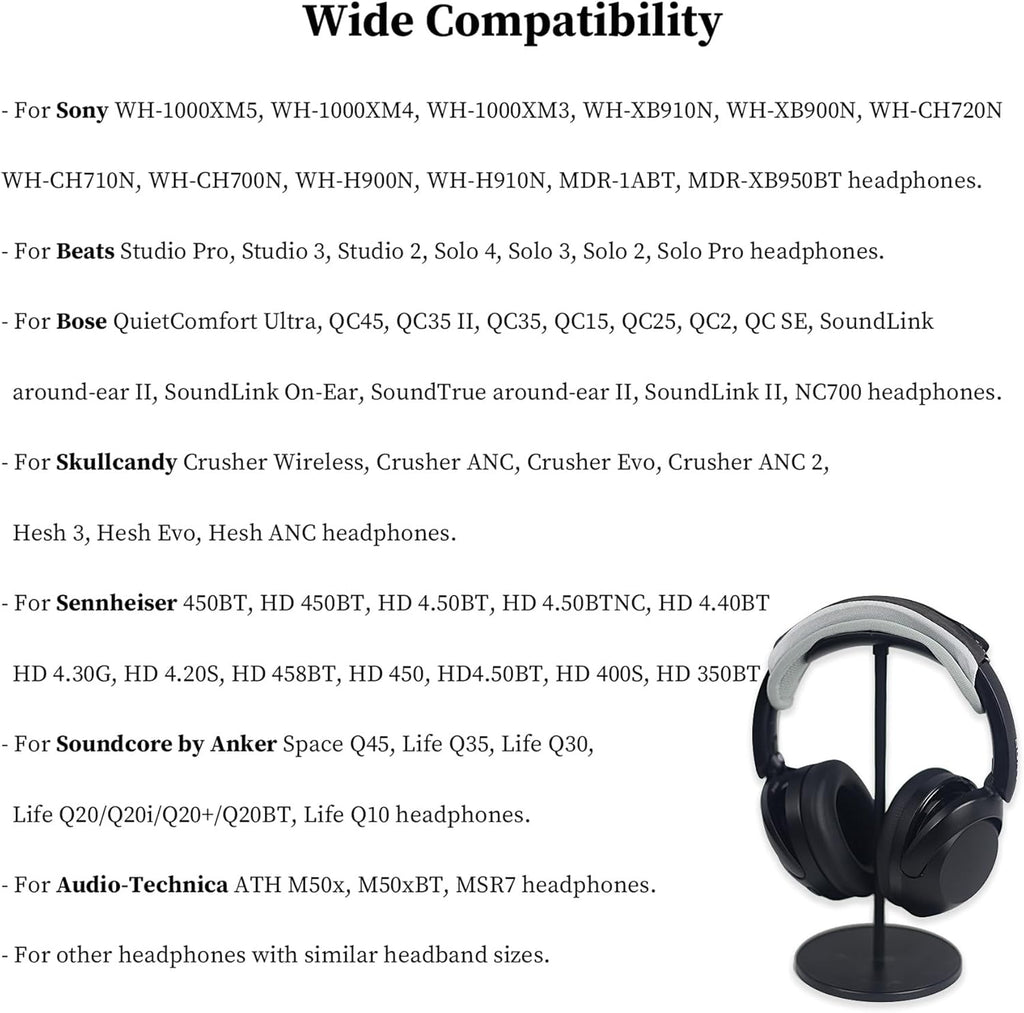 Adhiper Universal Headphone Headband Cover for Sony Beats Bose Soundcore HyperX ATH Skullcandy JBL Jabra, Headband Cover Protector for Sony XM6, XM5, XM4 & Beats Studio Pro/Solo4 Headphones - Gray