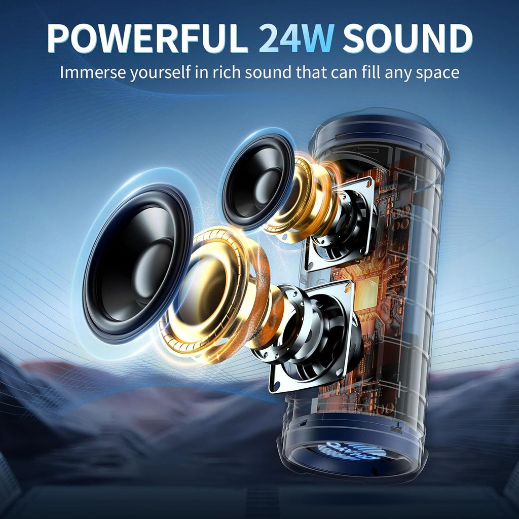OHAYO Portable Bluetooth Speaker, IPX7 Waterproof Wireless Speaker with 24W Stereo Sound, Active Extra Bass, Bluetooth 5.3, RGB Lights, Dual Pairing, Up to 30H Playtime for Home, Outdoor, Party