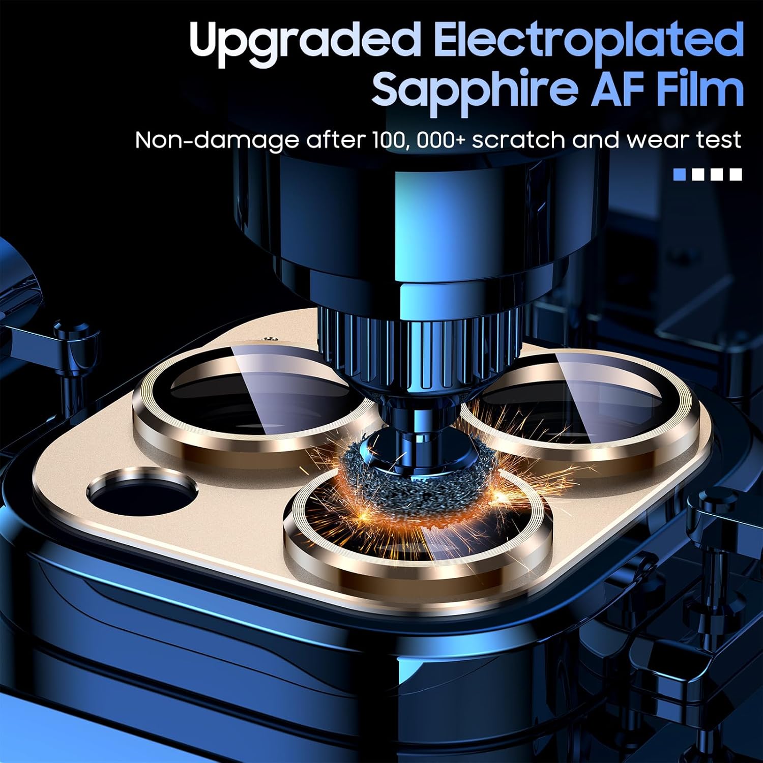 Uyiton Compatible with iPhone 15 Pro/iPhone 15 Pro Max Camera Lens Protector, [Not Easy to Break][Strong Adsorption][Case-Friendly] Metal Tempered Glass Rear Camera Screen Cover - Gold Titanium