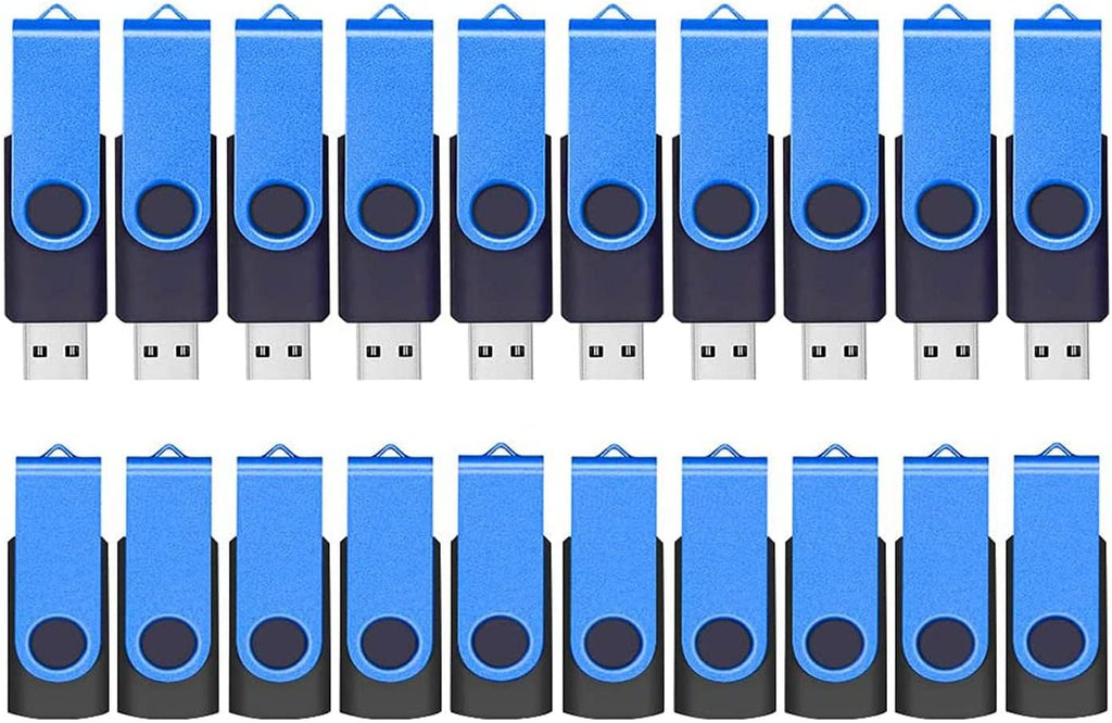 ABLAZE Flash Drives 2GB 20 Pack, USB 2.0 Thumb Drive Bulk with Lanyards Swivel Memory Stick U Disk 2GB Pendrive USB Pack (Blue)