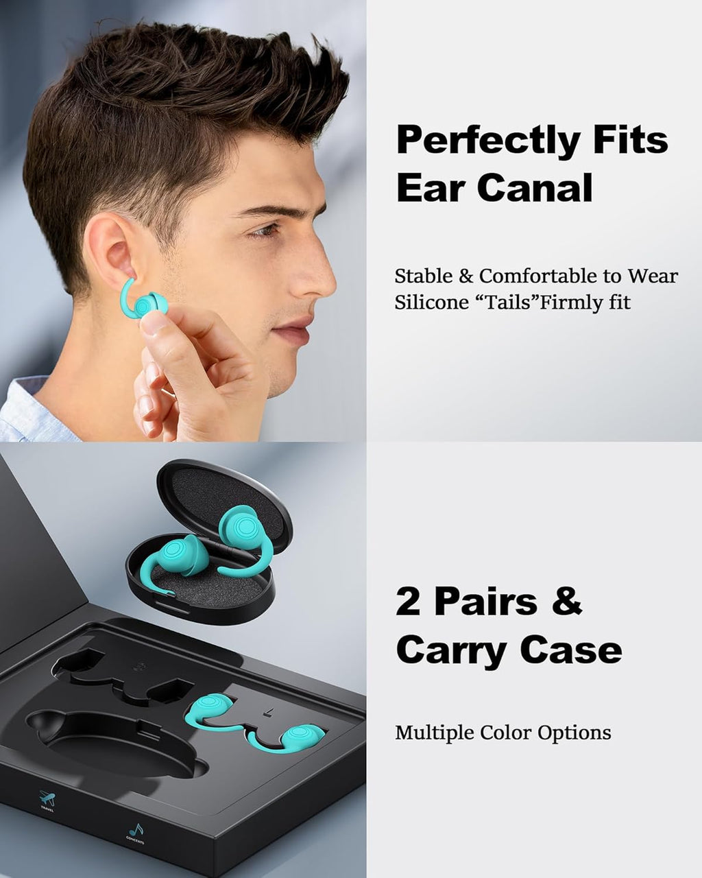 Ear Plugs for Sleeping - Noise Reduction Soft Silicone Earplugs, 2 Pairs Reusable Hearing Protection Earplugs for Noise Sensitivity, Sleep,Travel,Sound Reduction Noise Cancelling - Light Blue