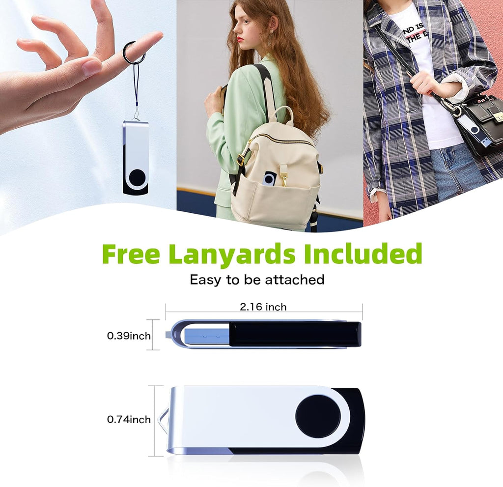 32GB Flash Drive 10 Pack, Wooolken USB 2.0 Thumb Drive Bulk Pen Drive Metal Swivel Memory Stick 32 GB 10 Colors Multipack Value Zip USB Drives with Lanyard