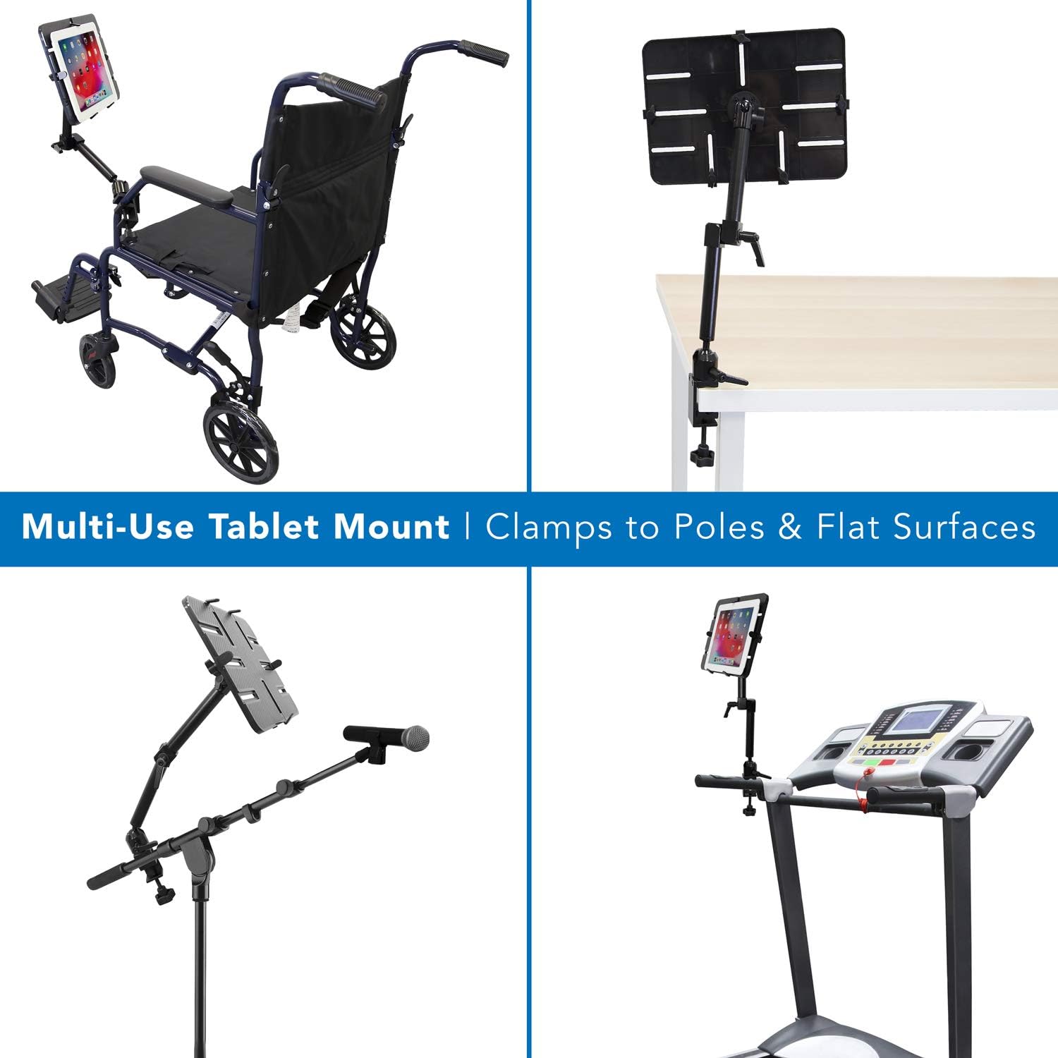 Mount-It! Tablet Pole Mount | Universal Full Motion Holder for iPad, Phone or Tablet | C-Clamp Base | Fits 6-14 Inch Screens