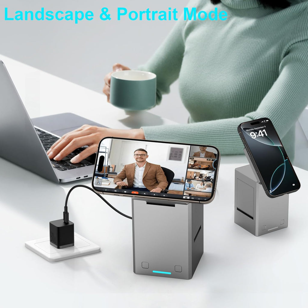 25W 3 in 1 Charging Station for Apple Devices,Auto Open/Close Mag-Safe Wireless Charging Stand Cube,Travel Wireless Charger Dock for iPhone 16/15/14Series & Apple Watch & AirPods (Metal Gray)