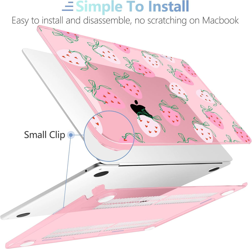 MEEgoodo for M4/M3/M2 MacBook Air 15.3 inch Case 2025 2024 2023, Case Fit Model (A3241/A3114/A2941) for MacBook Air 15 inch, Laptop Hard Shell with Keyboard Cover, Strawberry & Bow