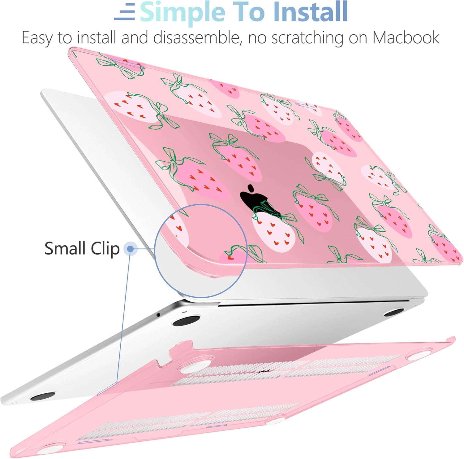 MEEgoodo Case for MacBook Air M4/M3/M2 13.6 inch 2025 2024 2022, Fit Model A3240 A3113 A2681, Compatible with MacBook Air 13 inch, Laptop Hard Shell Case with Keyboard Cover, Strawberry & Bow