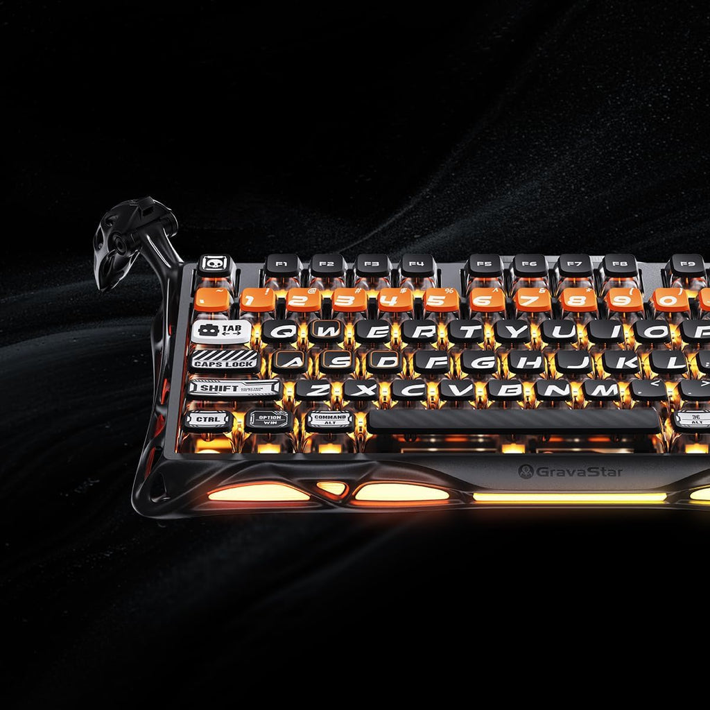 GravaStar Mercury K1 Pro Wireless Mechanical Gaming Keyboard, 75% Layout RGB Custom Keyboard, Aluminum Alloy Matte Black Frame with Phoenix-Inspired Keycaps, Hot-Swappable Linear Switches – CyberFlare