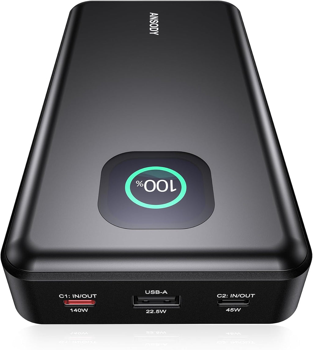 140W Power Bank, 25000mAh Laptop Portable Charger with Smart Digital Display, PD3.1 Fast Charging Battery Pack for MacBook Dell XPS iPad Tablet Steam Deck iPhone 17-12 Series Samsung Switch and More