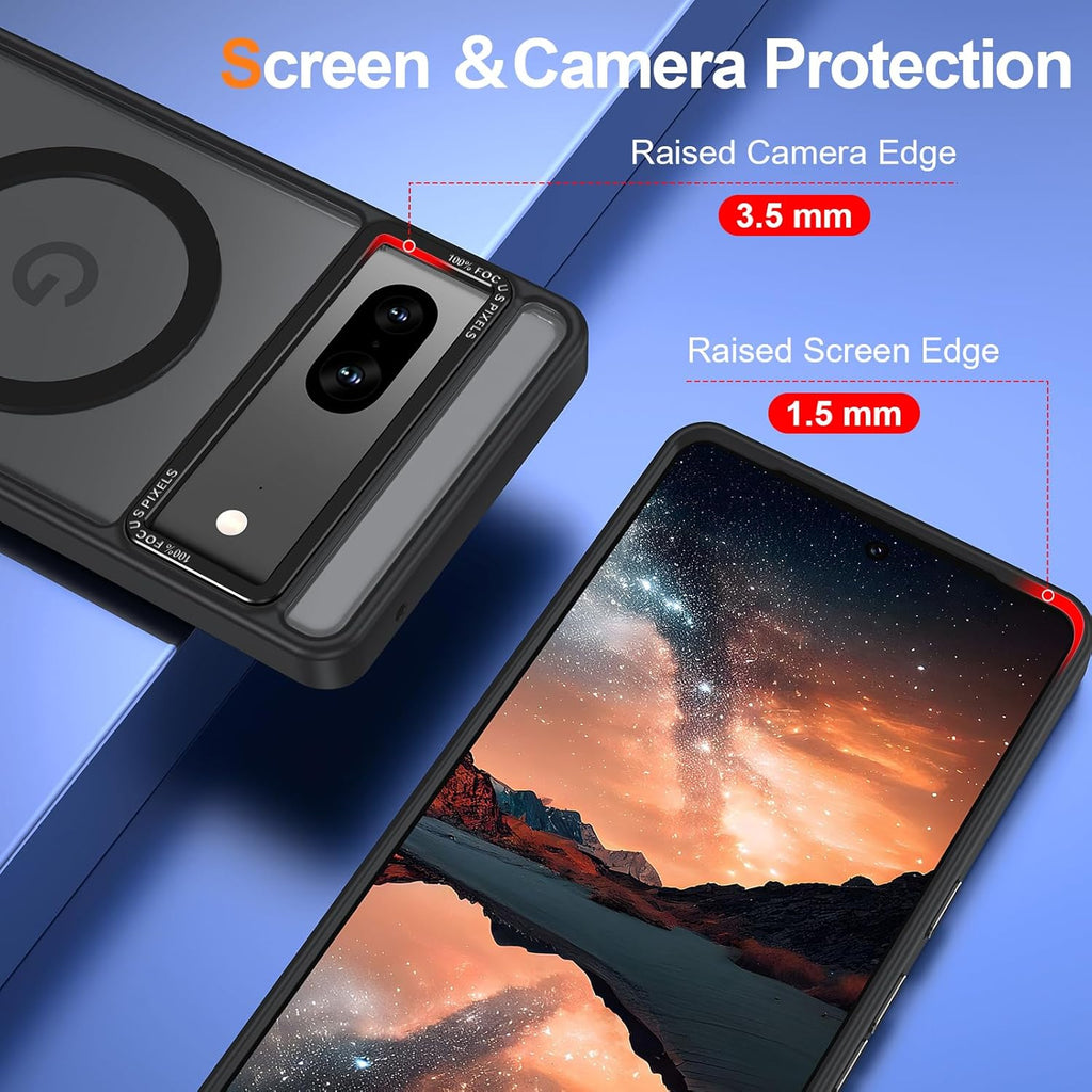 Magnetic for Google Pixel 7 Case, [Military Grade Drop Protection] [Compatible with MagSafe] Shockproof Slim Translucent Matte Anti-Slip for Women Girls Men Case, Black