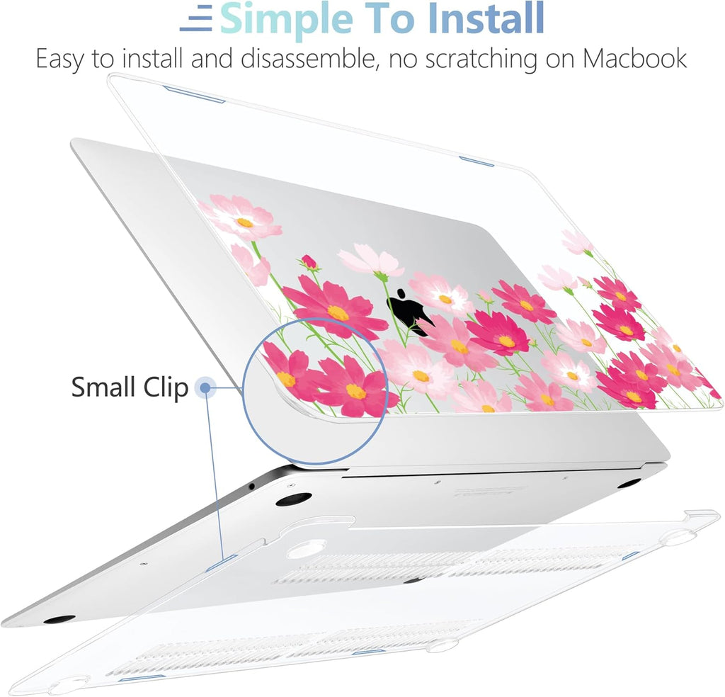 MEEgoodo for MacBook Air 13 inch Case 2021 2020 2019 2018 Released A2337 M1 A2179 A1932 with Touch ID, Plastic Hard Shell & Keyboard Cover Compatible with MacBook Air Case 13.3,Bright Pink Flowers
