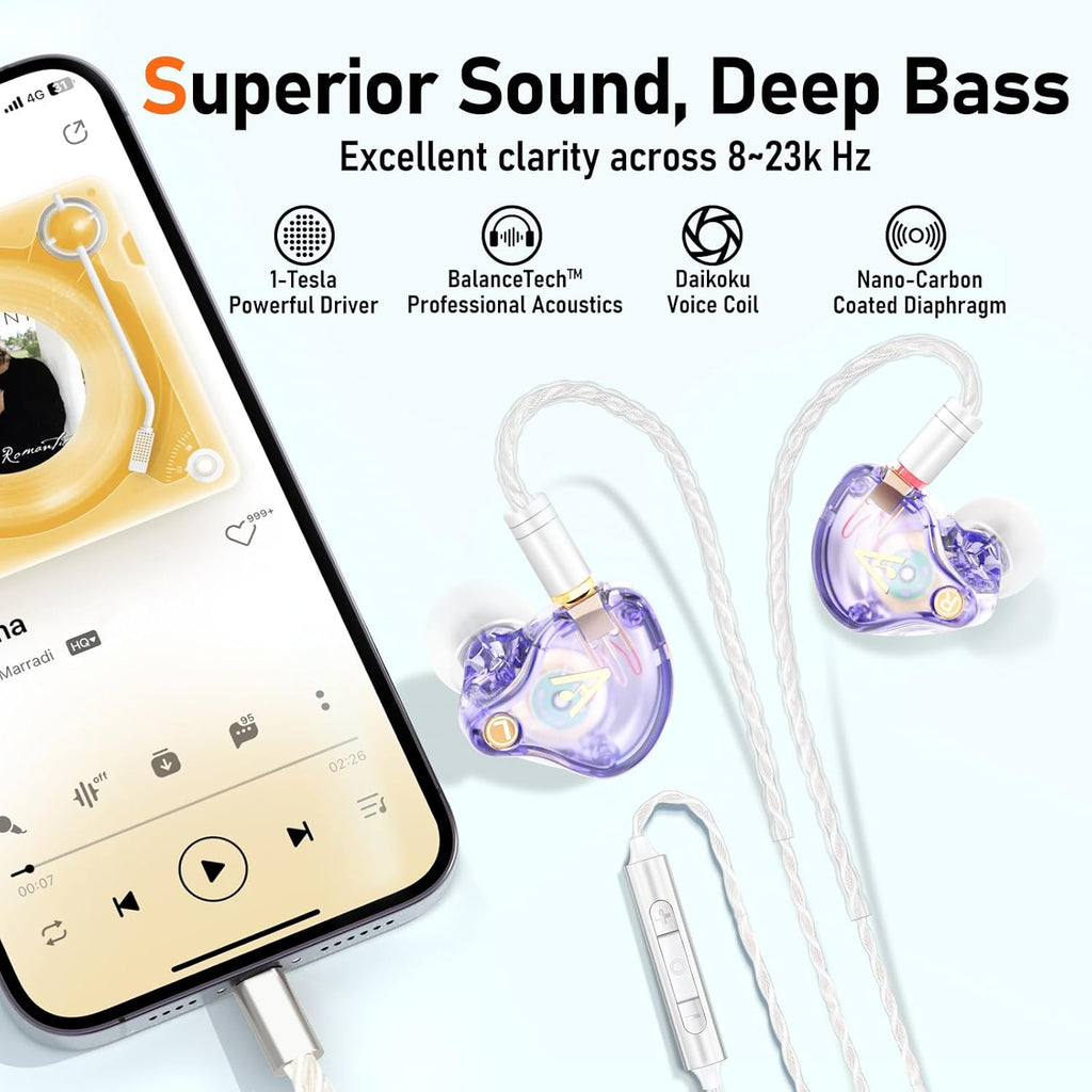 Vibes 202ML Wired Earbuds - HiFi in Ear Headphones - Noise-Isolating Ear Buds w/ Mic - Clear Sound, Deep Bass, Comfort-Fit Earphones - MMCX–Lightning for iPhone 5–14, Silver Plated Cord, Carrying Case