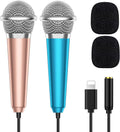2PCS Mini Microphone for iPhone iPad Small ASMR Tiny Microphone for Voice Video Recording Singing, Vlogging, YouTube Two Mics Rose Golden and Blue