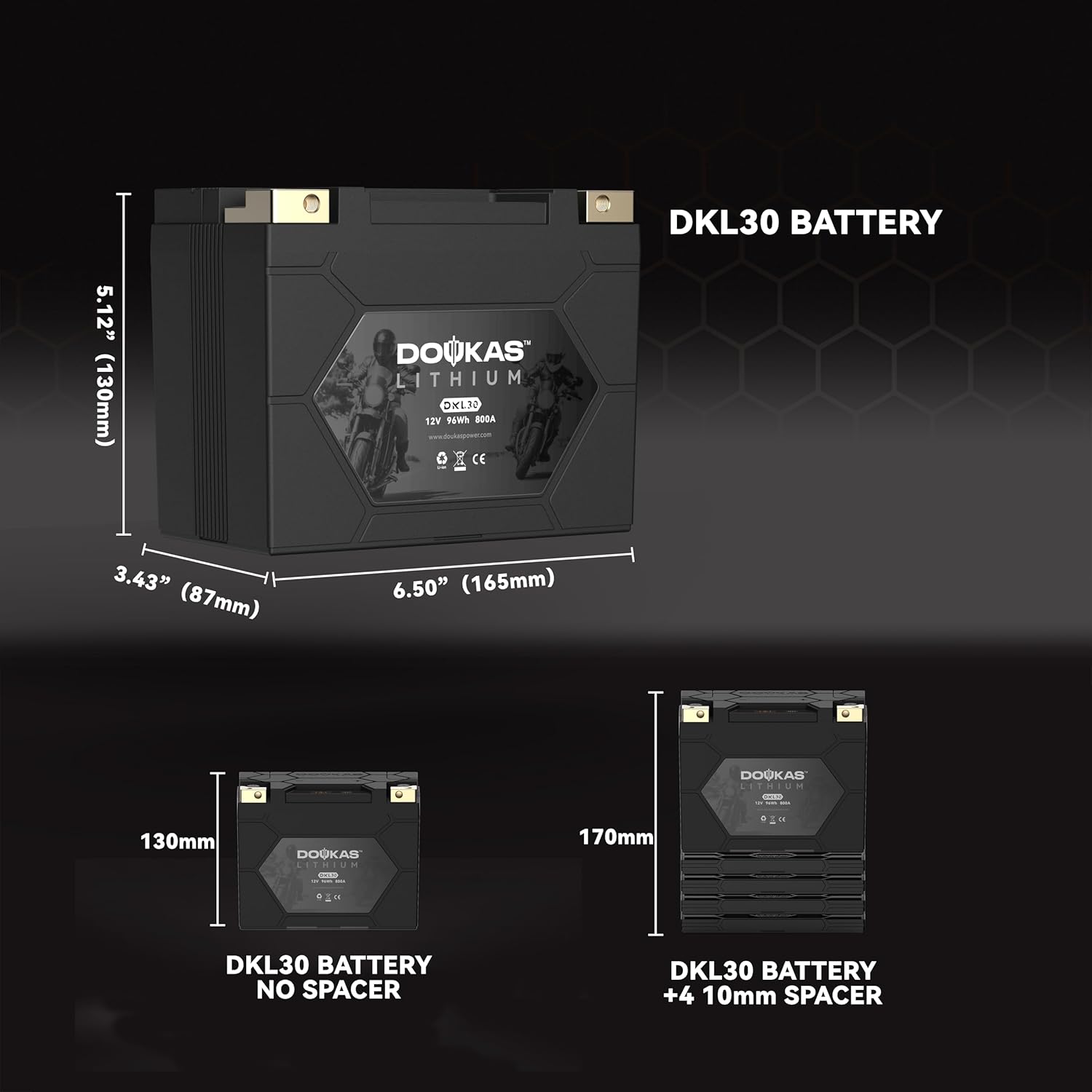DKL30 800A LiFePO4 Motorcycle Lithium Battery, 12V 8Ah Powersports Battery, Compatible Jet Ski, Quad, Lawn Mower, Scooter, Generator Battery, Snowmobile
