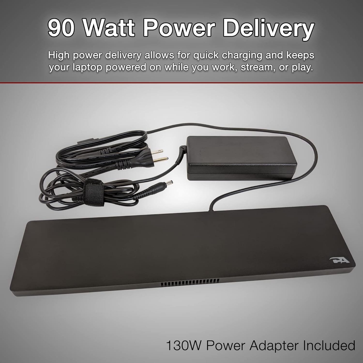 CA Essential Docking Station (DS-2000) – USB C Docking Station with 135W AC Power Adapter (90W Power Delivery), Active Laptop Cooling, Dual Monitor Displays in 4k, 4 USB Type A Ports, Ethernet Port