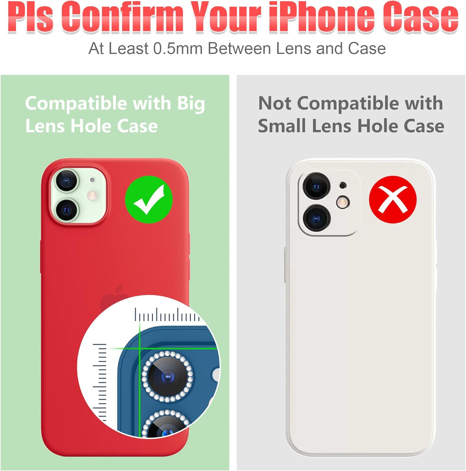 AGVEE 3+3 6 Pack for iPhone 12 Pro/12/12 Mini/11 Pro Max/11 Pro/11 - Bling Diamond & Glitter Metal Ring 9H Tempered HD Glass Camera Protector