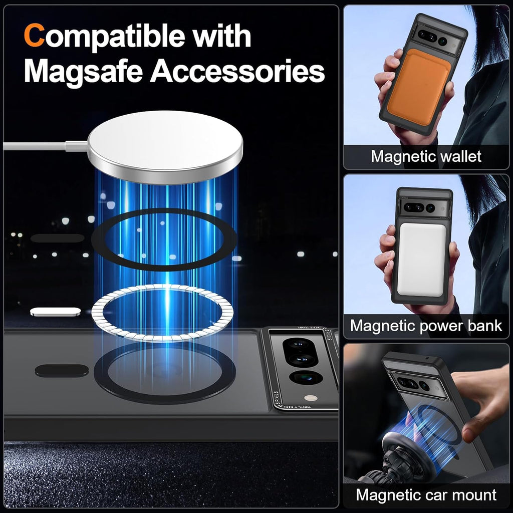 Magnetic for Google Pixel 7 Pro Case, [Military Grade Drop Protection] [Compatible with MagSafe] Shockproof Slim Translucent Matte Anti-Slip for Women Girls Men Case, Black