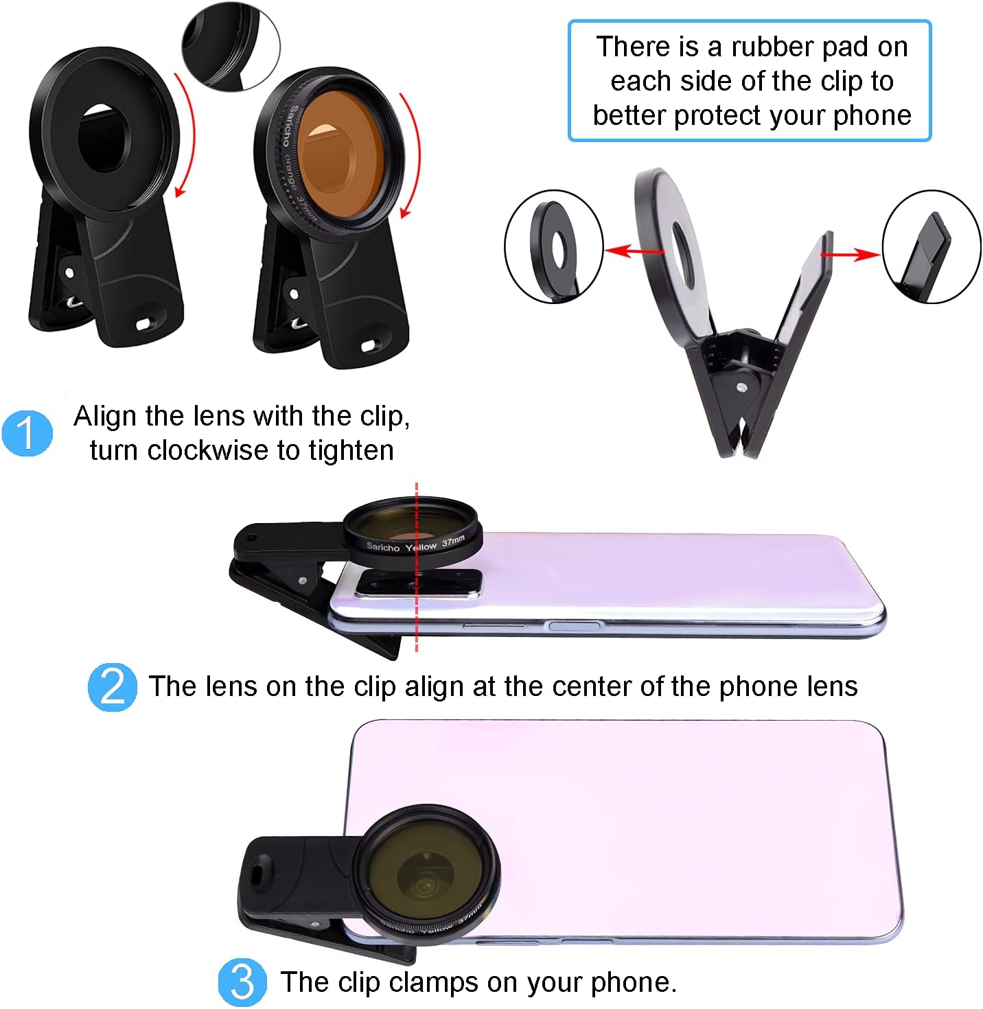 Reef Coral Lens for Phone, Smartphone Camera Reef Lens,11 Kits in a Whole Coral Reef Filter Lens Set，1 Dust Case 2 Clips 8 Lenses Yellow,Orange,Gradual Yellow Orange Pink,Star6,CPL,Macro