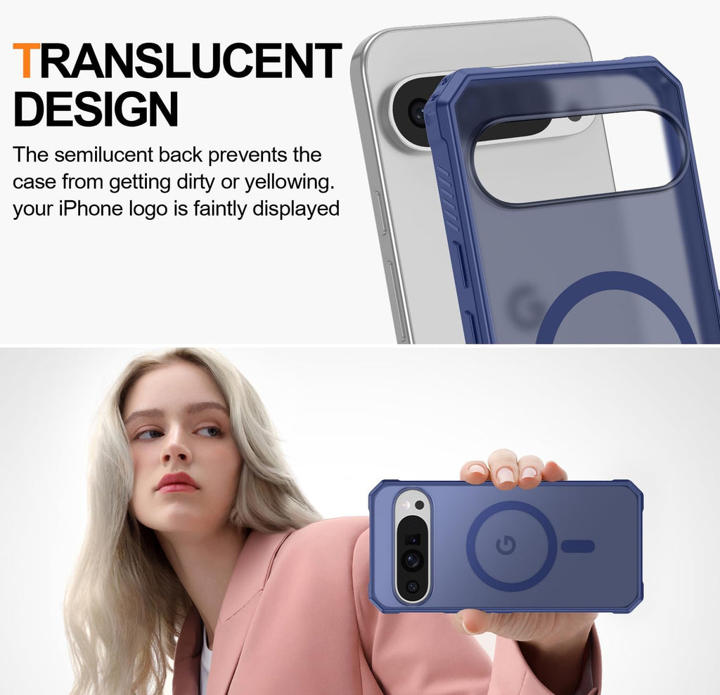 Magnetic for Google Pixel 9 Pro XL Case, [Military Grade Drop Protection] [Compatible with MagSafe] Shockproof Slim Translucent Matte Anti-Slip for Women Girls Men Case, Matte Blue