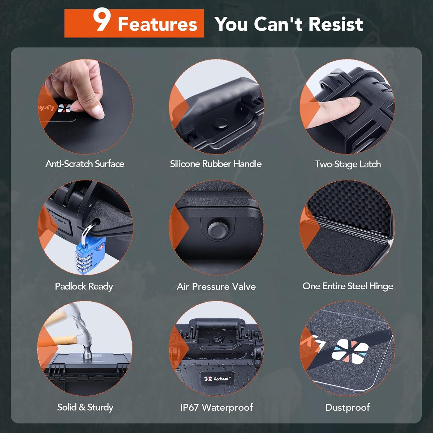Lykus HC-4410 Waterproof Hard Case with Customizable Foam Insert, Interior Size 17.32x11.42x4.72 in, Suitable for up to 16" Laptop,Starlink Mini,Keyboard,Drill,Audio Mixer,Mic,Flashlight,and More