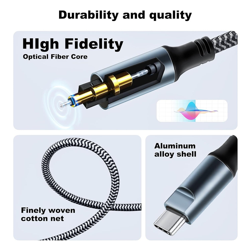 Kumiho Braided USB C to Optical Audio Cable 3Ft USB C to Toslink Optical Cable with Gold-Plated Connector for TV/Soundbar, Sony PS5,Speakers & Home Theater Systems