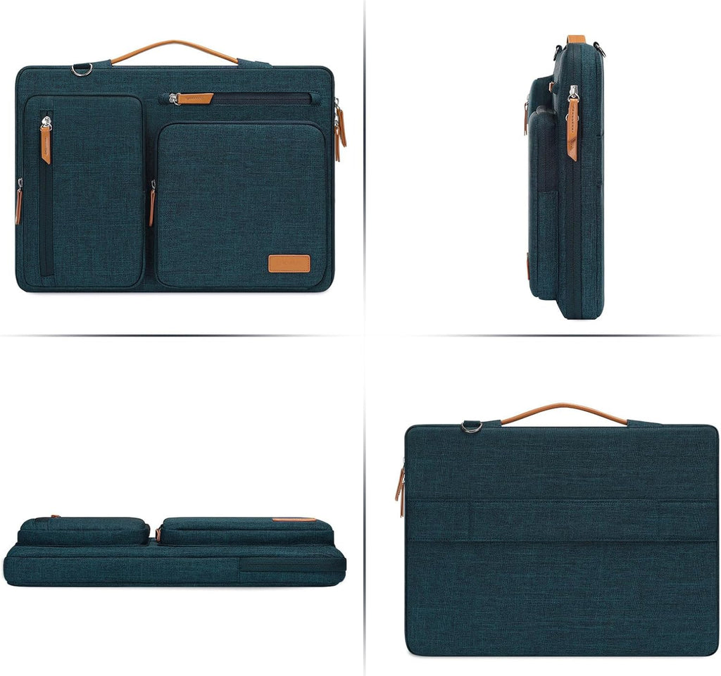 MOSISO 360 Protective Laptop Shoulder Bag,15 inch Computer Bag Compatible with MacBook Air M4 M3 M2/Pro A1990 A1707, Dell XPS Plus,Side Open Messenger Bag with 4 Zipper Pockets&Handle, Teal Green