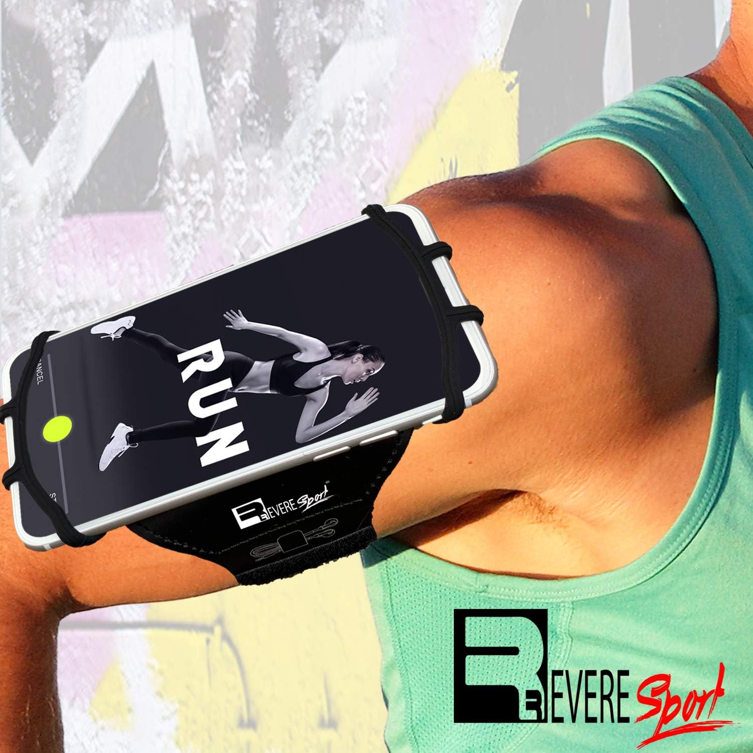 RevereSport Universal iPhone Running Armband (16/15/14/13/12/11/10/X/XR/SE/Plus/Max/Pro). Phone Holder Case