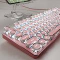 EWEADN TK100 Typewriter Keyboard Wired Mechanical Keyboard, 104 Keys Aesthetic Typewriter Keyboards with White Backlit, Anti-Ghosting, Blue Switch Wired Cute Keyboards-Pink