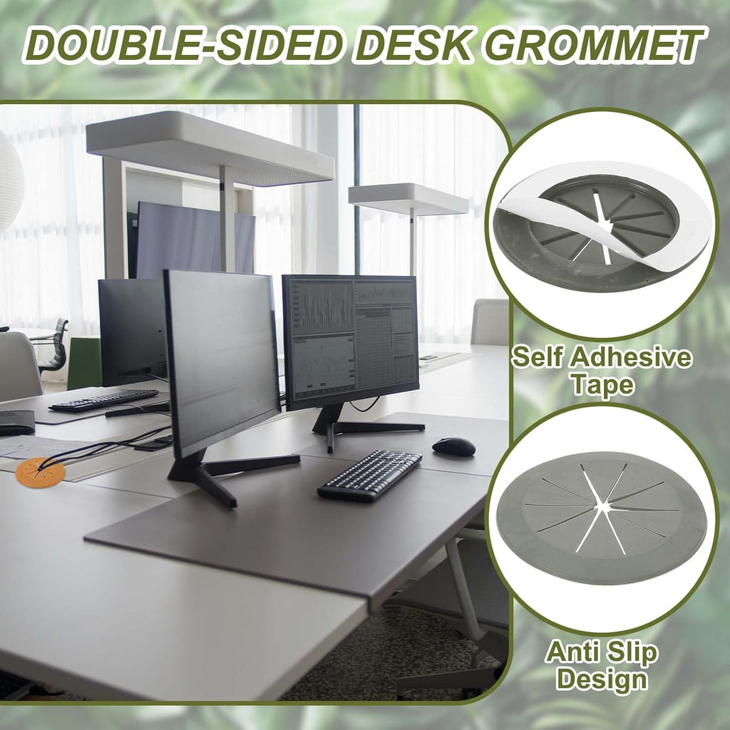 PATIKIL Desk Grommet 2-3/8", 4 Pcs Round Cable Grommet Cord Hole Cover with Adhesive Tape Flexible Table Wire Organizer for Office Home Table Countertop, Gray