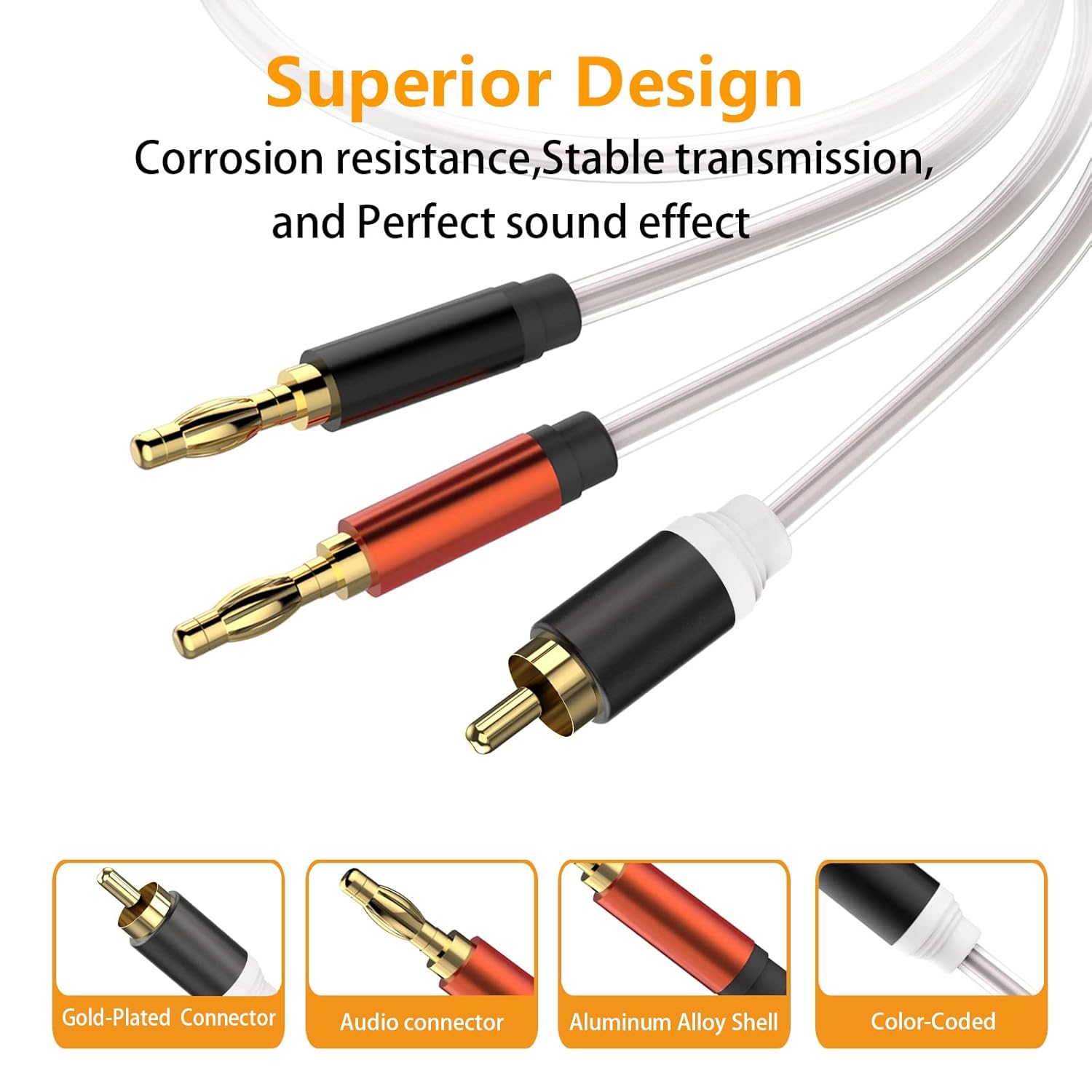 HOSONGIN RCA to Banana Plug Speaker Cable 10 Feet -2 Pack, Gold-Plated Dual-Shielding Hi-Fi Stereo Cable for Home Theater/Amplifier/Subwoofer/Speaker/Audio Receiver/Vinyl Record Player/SoundBar